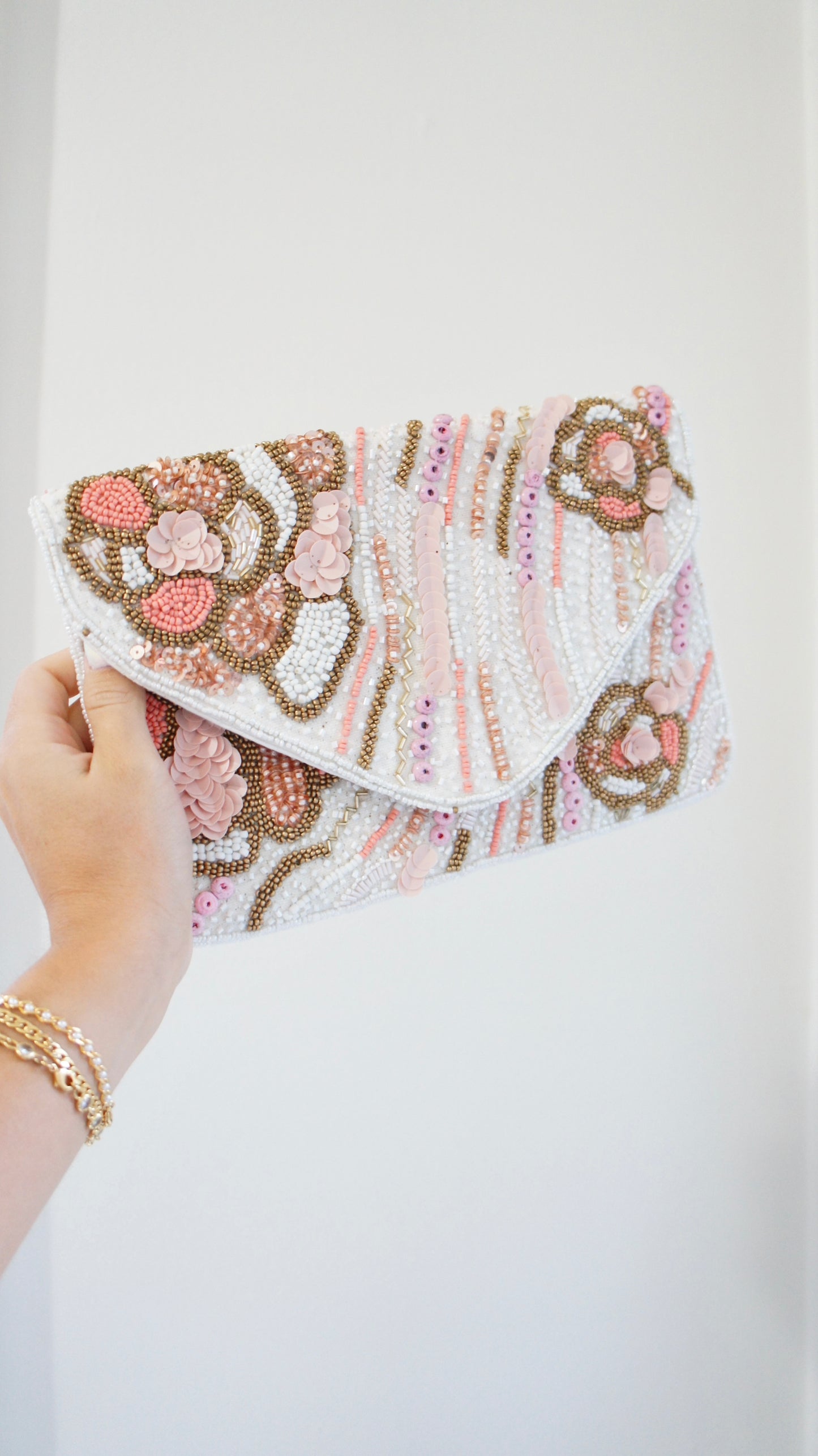 Pink Flower Beaded Bag