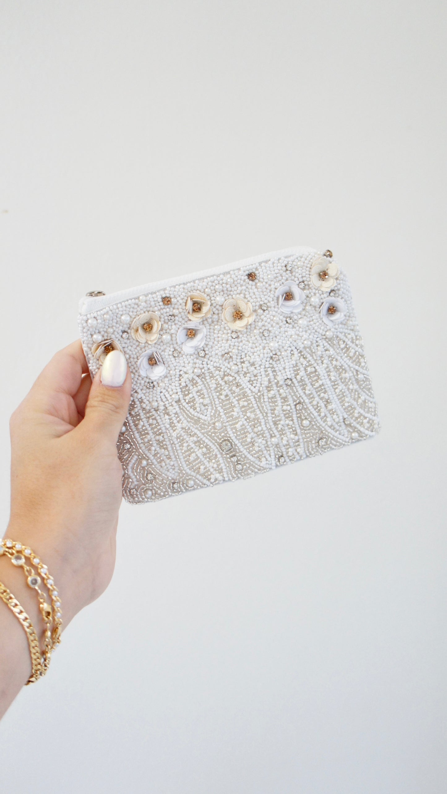 White Flowers & Crystals Bag