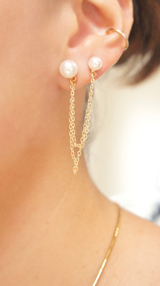 Double Pearl Chain Earrings