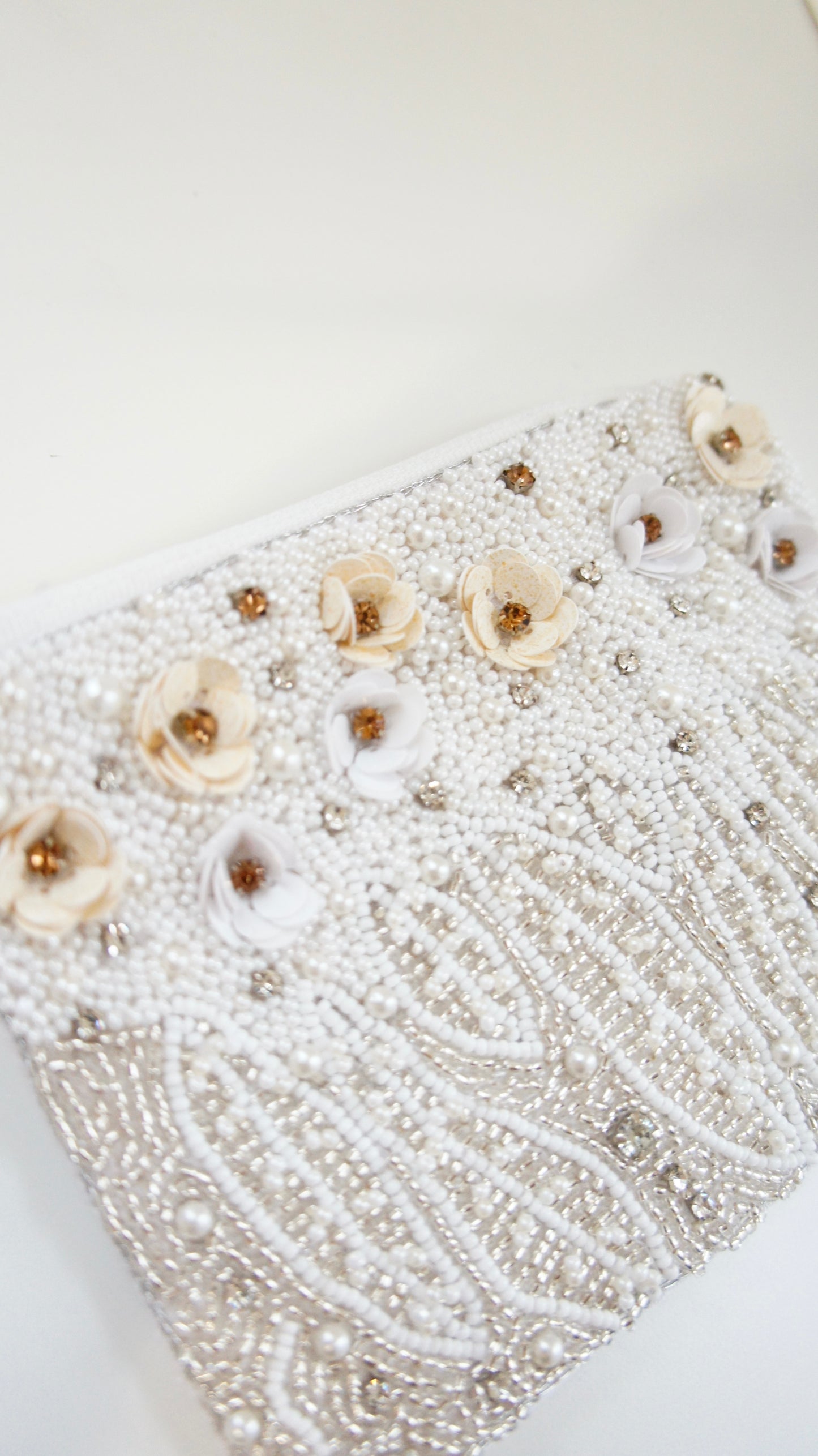 White Flowers & Crystals Bag