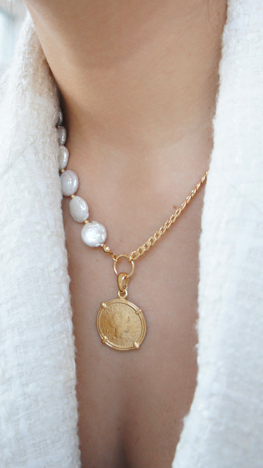 Golden Coin Pearl Necklace