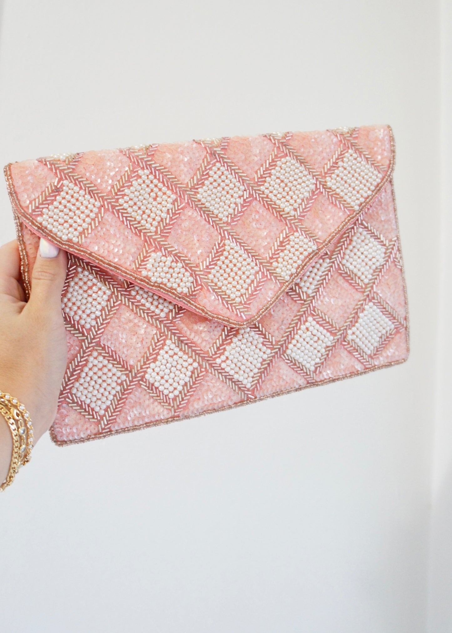 Pink Patterned Clutch Bag